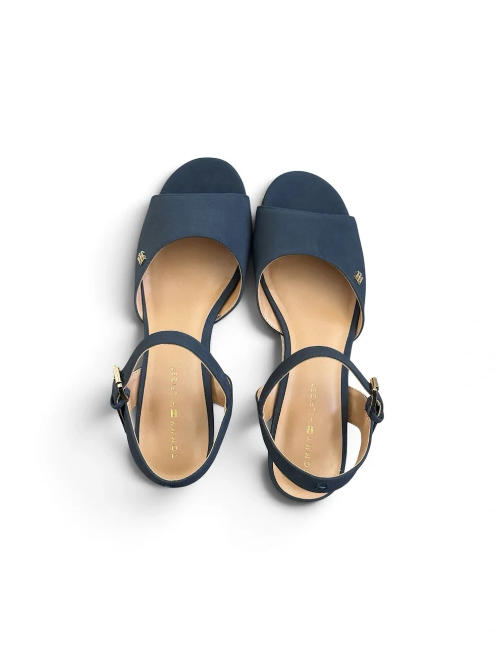 Tommy Hilfiger Navy Espadrille Wedge Sandals Ankle Strap Open Toe 9.5 NWOT